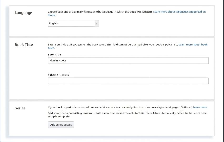adding book title in amazon KDP